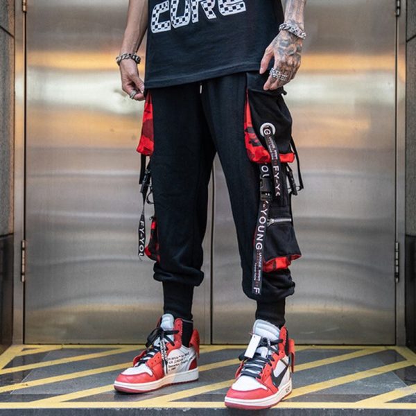 Pantalones cargo negros de Hip Hop para hombre