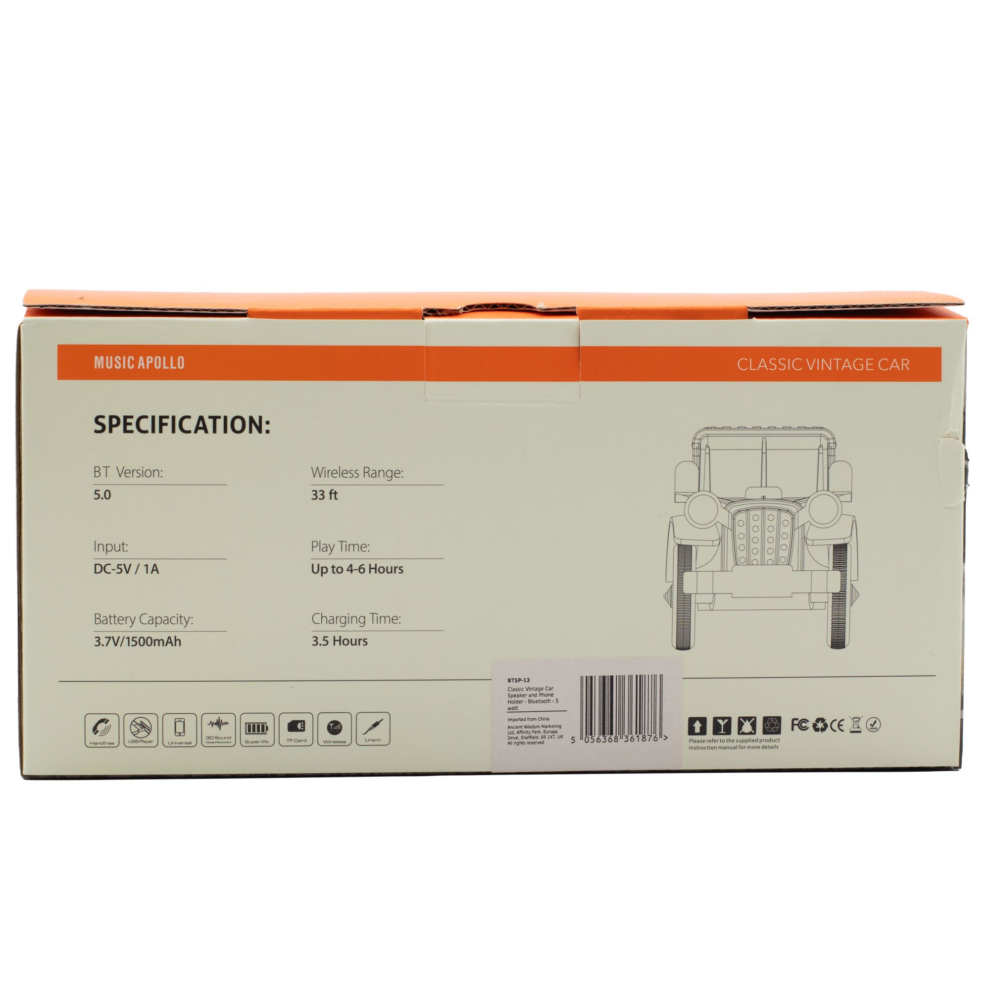 Altavoz clásico Forma coche vintage y soporte para teléfono - Bluetooth - 5 vatios - Imagen 2